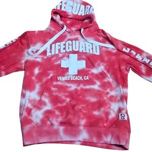 Lifeguard Venice Beach CA Tie Dye Hoodie Red White Medium Pullover Sweatshirt